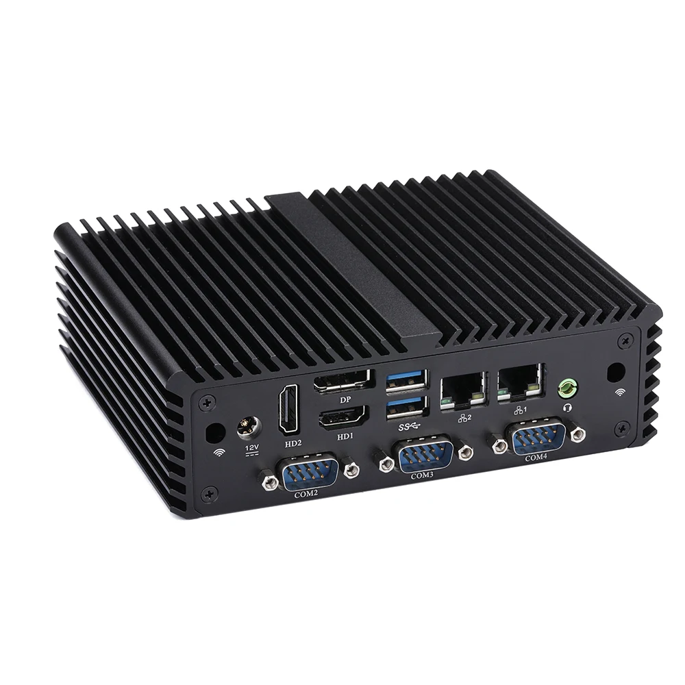 Fanless Dual LAN Mini PC J3710 Quad Core Processor TDP 6.5W 4x RS232 Fanless Mini PC X86 2xHD 1x DP Linux/ Win 7/8/10