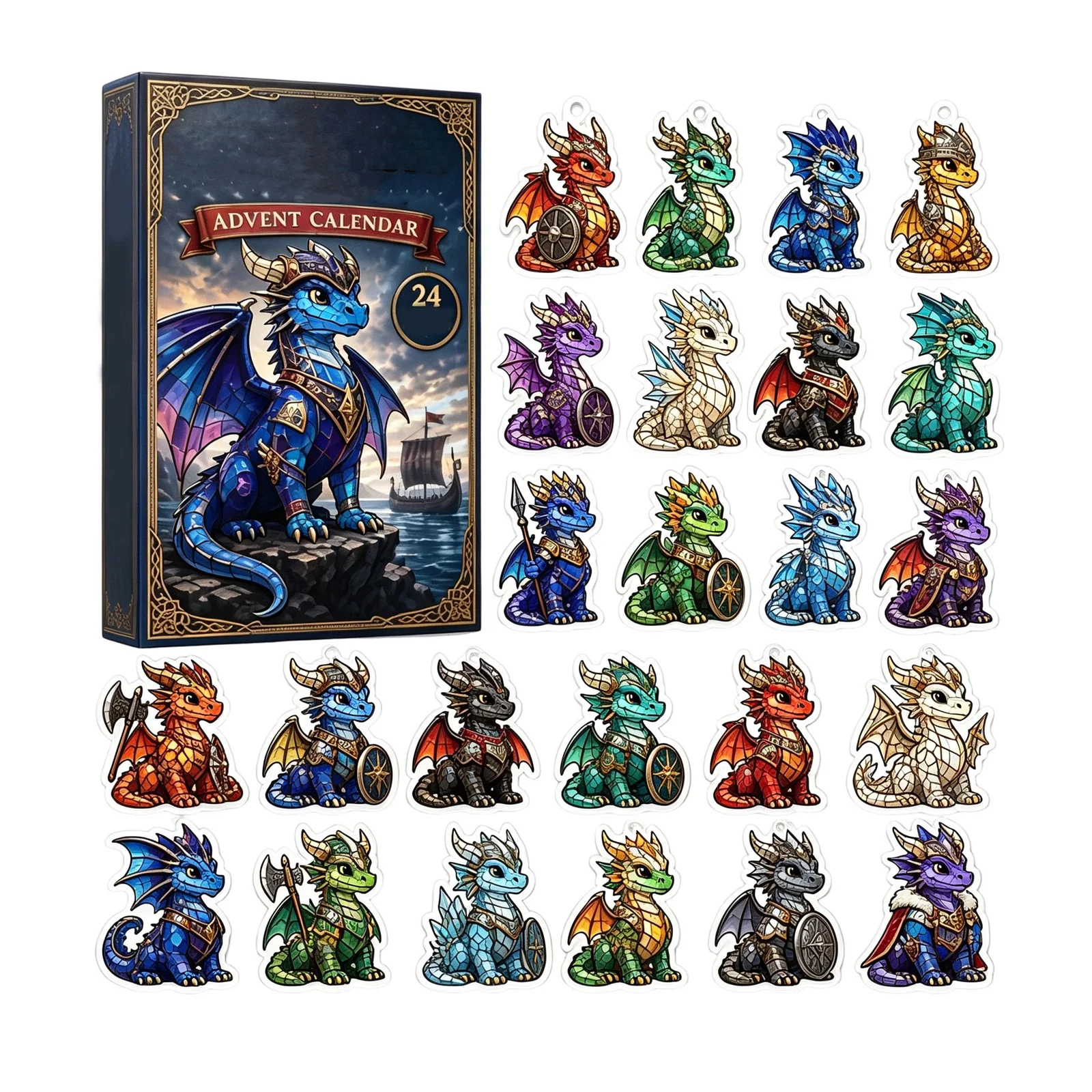 Warrior Dragon Countdown Calendar 24 Days Of Surprises Collectible Mini Mystery Box for Adults Party Home Living Room Desk