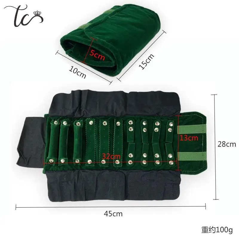 Green Flannelette Jewelry Organizer Roll Bag Ring Organizer Bag Earrings Organizer Bag Portable Travel Organizer Bag