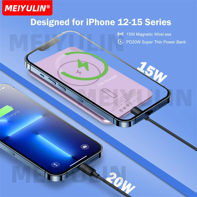 10000mAh bezprzewodowy magnetyczny Power Bank Type-C PD20W metalowy Powerbank przenośna zewnętrzna bateria zapasowa do iPhone Samsung Xiaomi