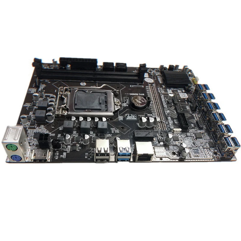 B250C Miner Motherboard+Dual Switch Cable With Light+4PIN To SATA Cable+SATA Cable 12 PCIE To USB3.0 Graphics Card Slot