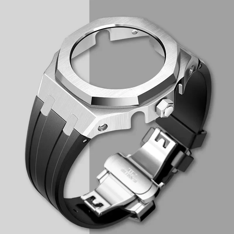 Nieuwe Gen5 Casioak Rvs Case voor G-Shock GA2100 Mod Kits Modificatie Kit Metalen Bezel Rubberen Band voor GA2110 GAB2100