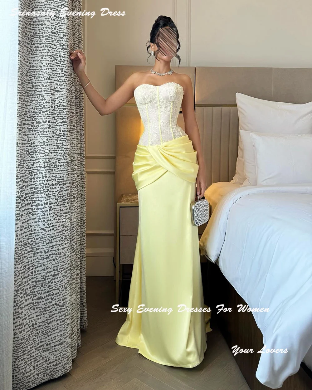 

Strapless Customized Lace Evening Dresses For Sexy Women Long فساتين سهرة Mermaid Corset Cocktail Gowns With Train