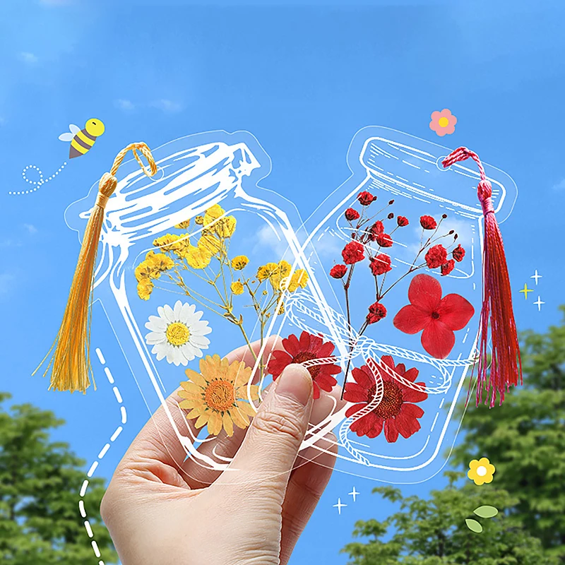 20Pcs Transparent Dried Flower Bookmarks DIY Handmade Book Marks Glassware Stickers Flower Page Clips No Flower Stationery