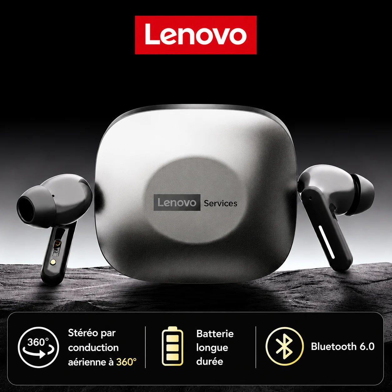 Nouvel écouteur sans fil Bluetooth Lenovo LE209, casque Bluetooth professionnel pour la musique, appels HD avec micro, autonomie de 30 heures, casque de jeu