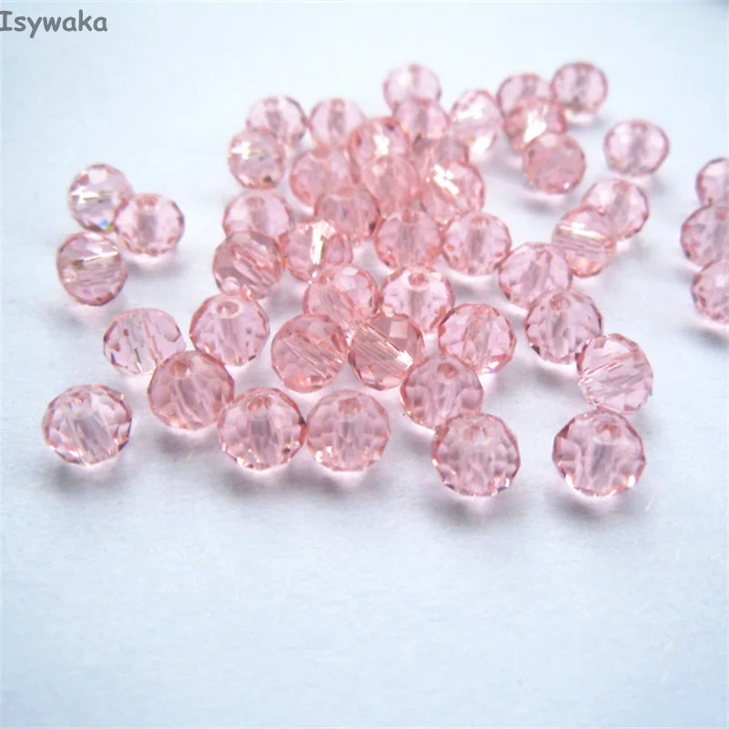 Isywaka Pink Colors 4*6mm 50pcs Rondelle  Austria faceted Crystal Glass Beads Loose Spacer Round Beads for Jewelry Making