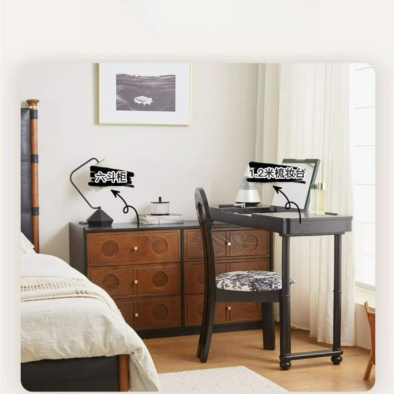 LTT French retro flip dresser six-chest cabinet integrated solid wood bedroom end of bed makeup table