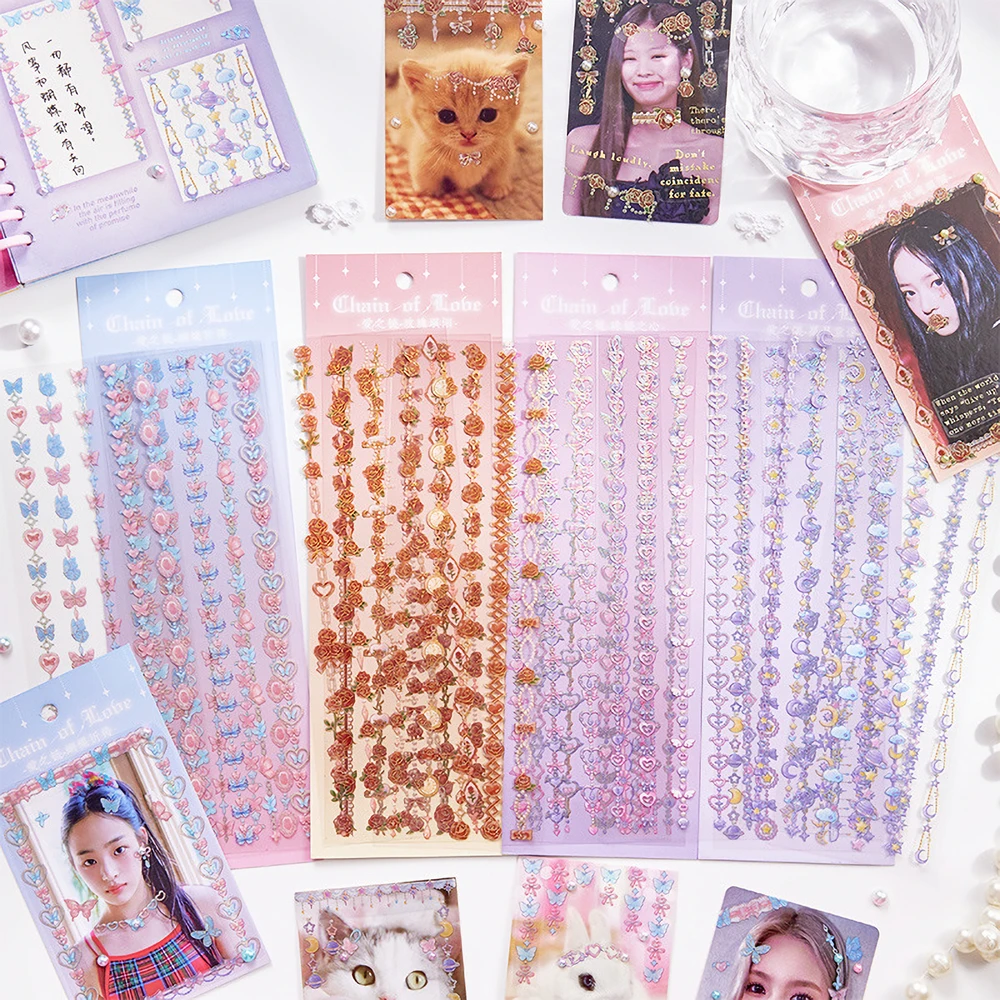 Korean Style Holographic Stickers - 3 Sheets of Kawaii 3D Deco in Rose Pearl Star Butterfly Designs for Toploader Decor and More