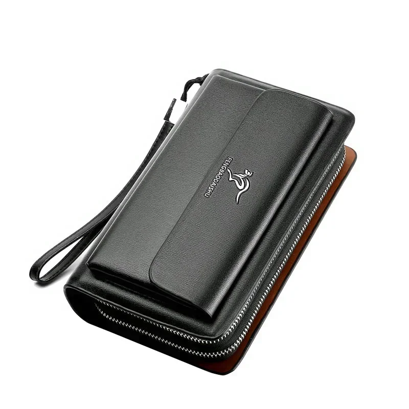 موضة الرجال محافظ العلامة التجارية الكبيرة سستة المعصم الهاتف رجل حقيبة صغيرة حاملي بطاقات الأعمال الذكور محفظة جلدية محفظة للعملة