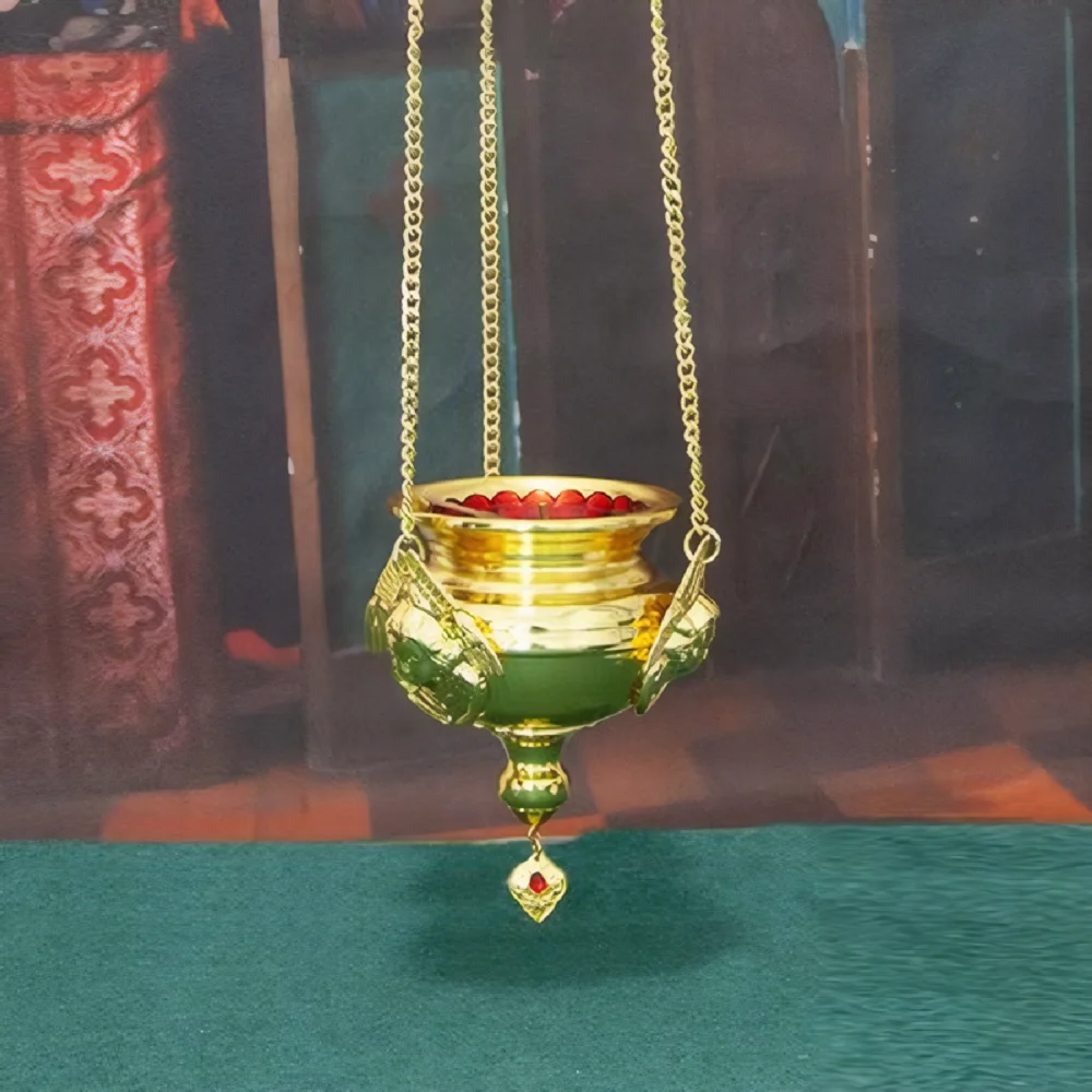 HTISOK Orthodox Vigil Oil Lamp Hanging Oil Lamp Zinc Alloy Angel Statue Glass Cup Wick Stand Church Decoration Religious Gift