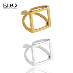 F.I.N.S Minimalist Fine Hollowed Square S925 Sterling Silver Open Ring Simple Geometric Line Silver 925 Wedding Fine Jewelry