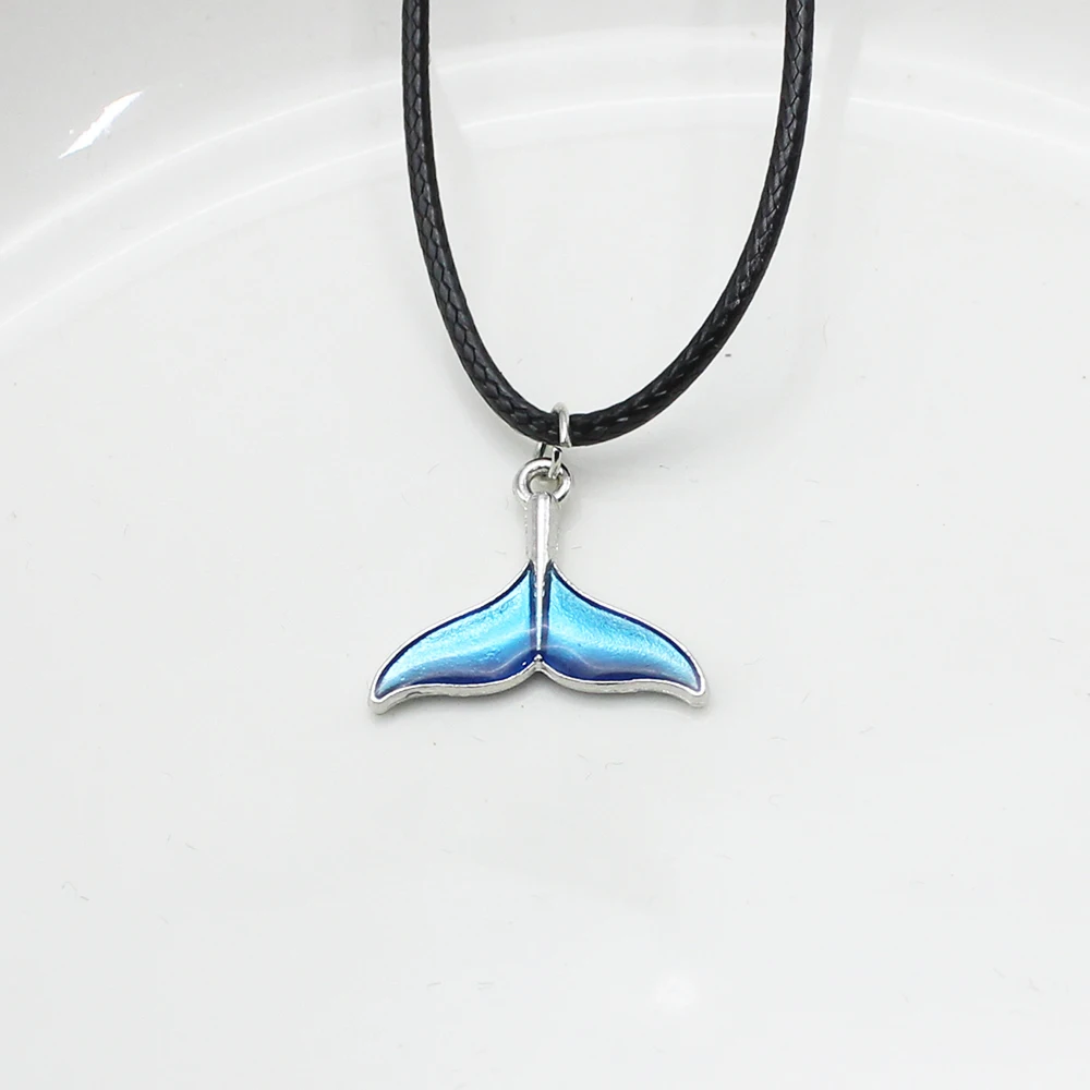 Blue Ocean Dolphin Whale Tail Pendant Necklaces Simple PU Leather Chokers Collares For Women Girl Daily Jewelry Party Gifts