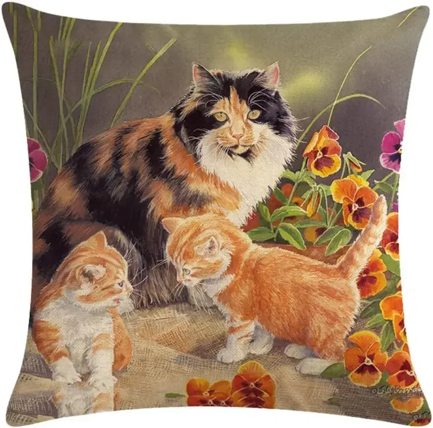 Pillow Cover 40*40 Farm Pillowcase Cute Cat Decorations Home Sweet Home Linen Cushion Cover  pillow covers decorative