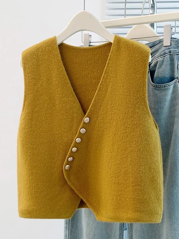 

Корейский модный асимметричный вязаный жилет, женский осенне-зимний утягивающий многослойный универсальный свитер, жилет