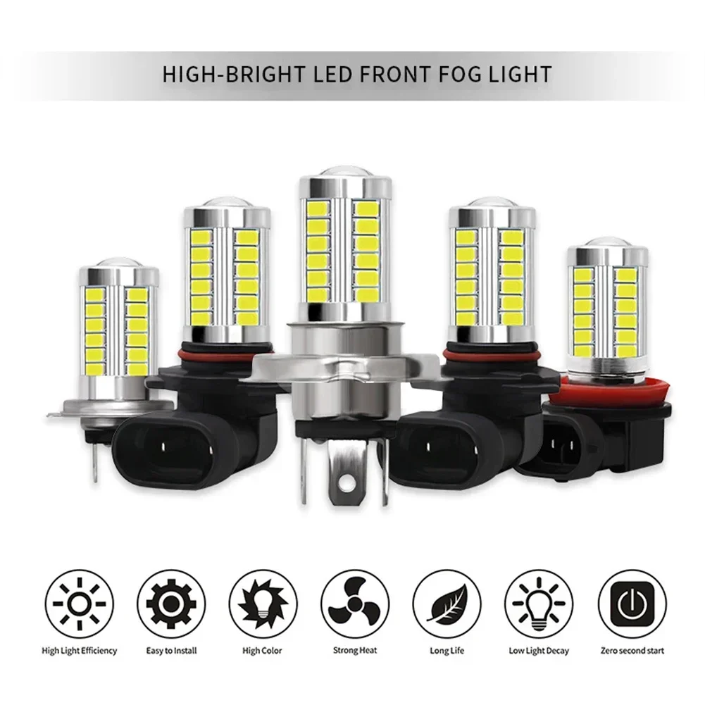 2PCS Car LED Lamp H4 H7 5630 33SMD 12V White Fog Light Super Bright Auto LED Front Fog Light High Power Driving Lamp Bulbs