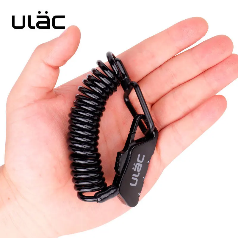 ULAC Bicycle Helmet Lock 1.2m Extended Spiral Cable 3 Digits Combination Resettable Lightweight Size Portable Bike Combo Lock