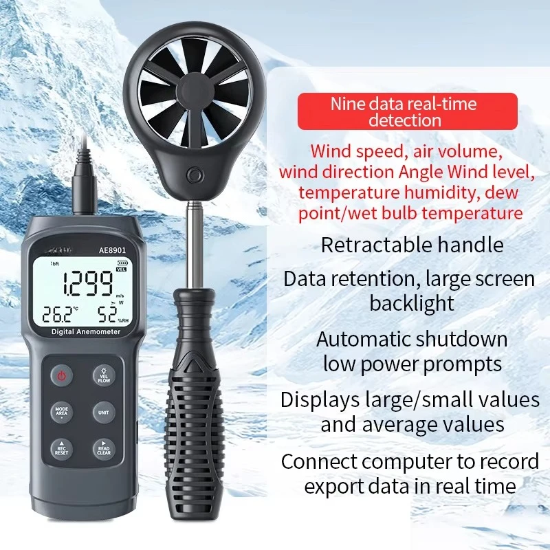 Anemometer Pocket Outdoor Type Impeller Wind Speed Meter Wind Volume Meter Wind Temperature Global Use