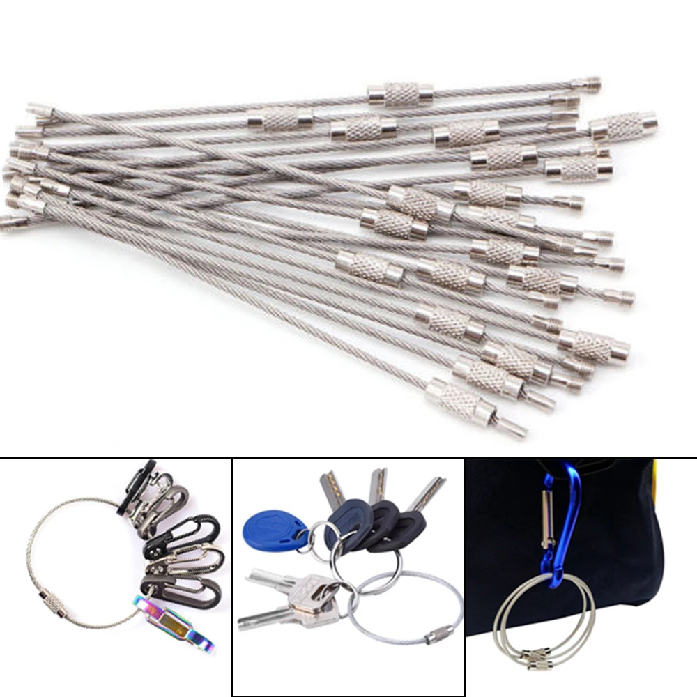 

5Pcs EDC Stainless Steel Keychain Carabiner Key Holder Wire Cable Rope Camp Luggage Tag Screw Locking Gadget Outdoor Tools