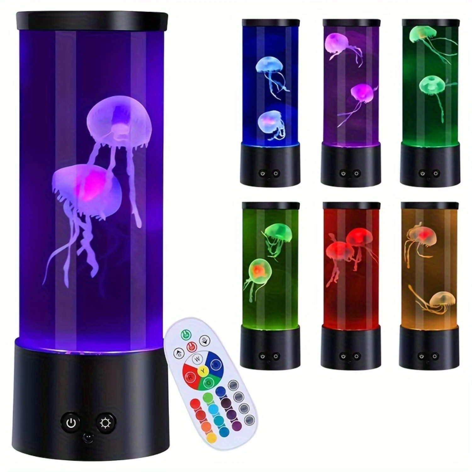 

Jellyfish Mood Night Light - Dimmable, Adjustable, Alexa Compatible, Freestanding USB LED Aquarium Light with Glass Shade - Perf