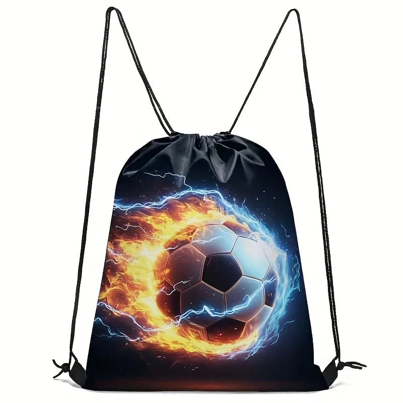

Football Print Drawstring Fitness Bag Unisex Cinch Backpack Durable Creative Pattern for Hiking Travel