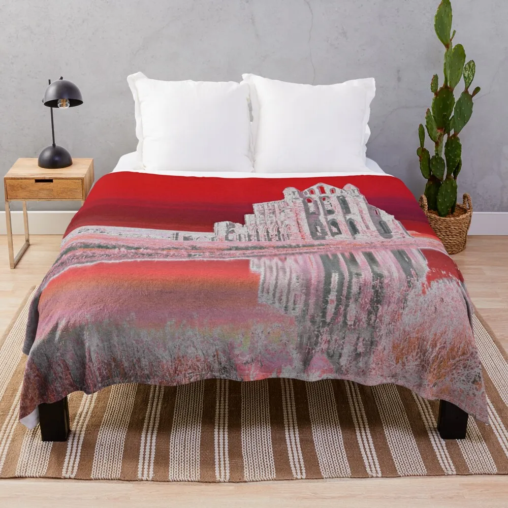 Whitby Abbey (Red) Throw Blanket Decorative Beds Soft Beds Blankets