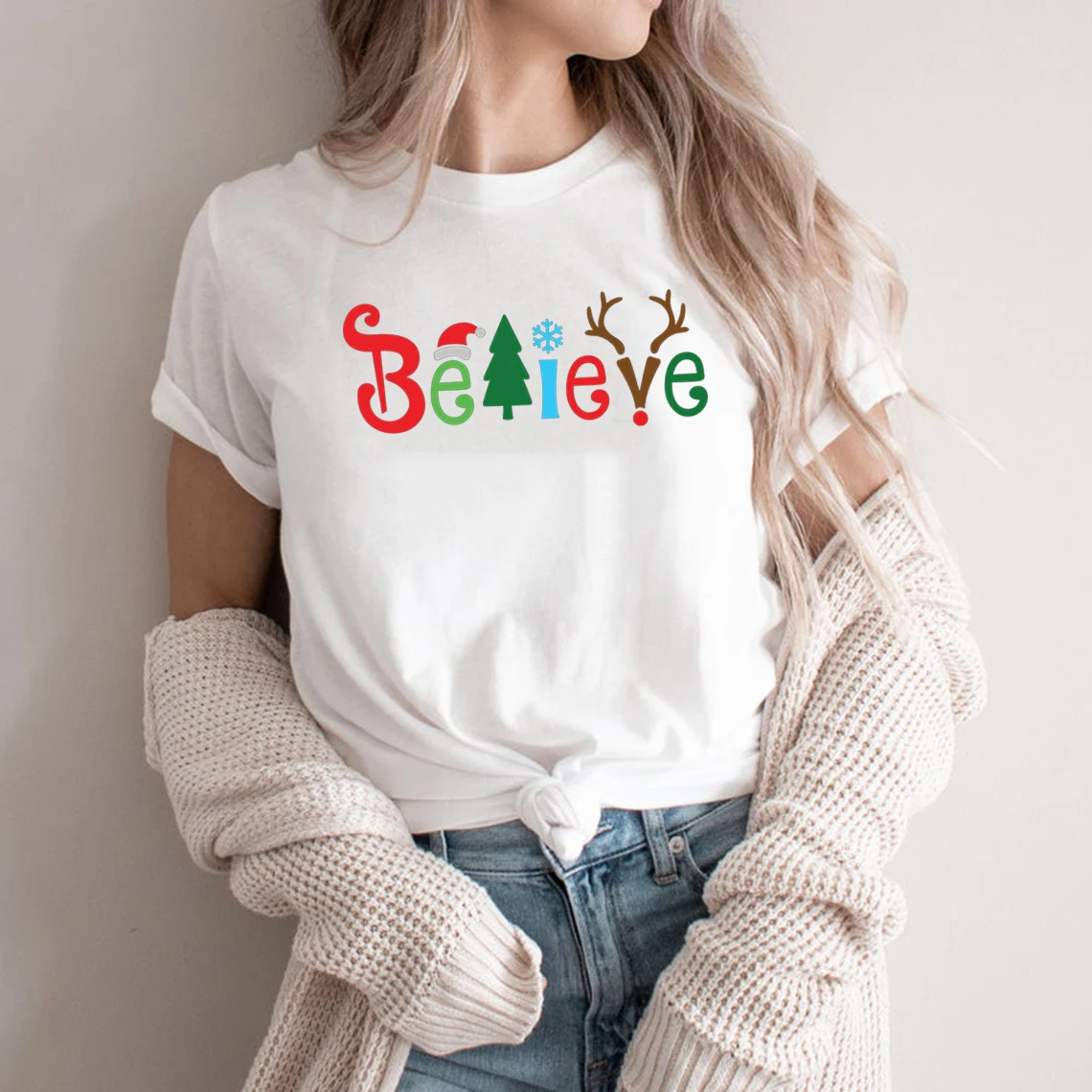 

Believe Christmas T-Shirt Christmas Party Shirt Women Graphic T Shirts Short Sleeve Casual Tshirt Women Clothing Xmas Gift