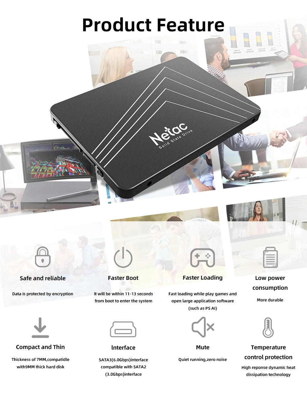 Netac SSD SATA 128G 256G 512G 1TB 2TB 4TB SATA3 2,5 Zoll HDD SSD Festplattenlaufwerk Interne Solid-State-Festplatte SSD für Computer Laptop – Detail 7
