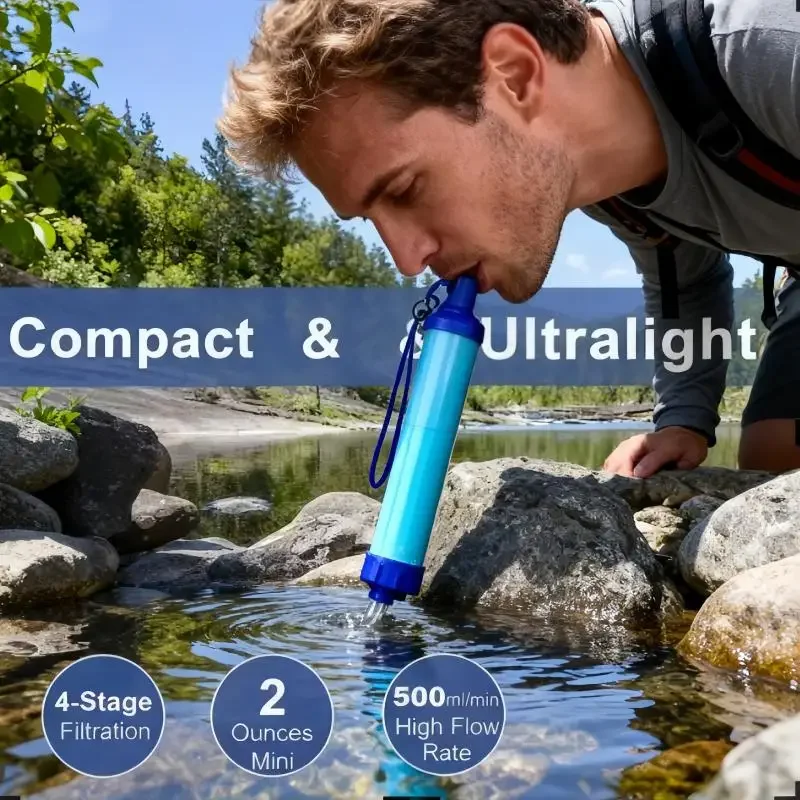 منقي محمول للتخييم والمشي لمسافات طويلة في حالات الطوارئ - فلتر مياه خارجي، تنقية فعالة، مياه شرب آمنة أثناء التنقل