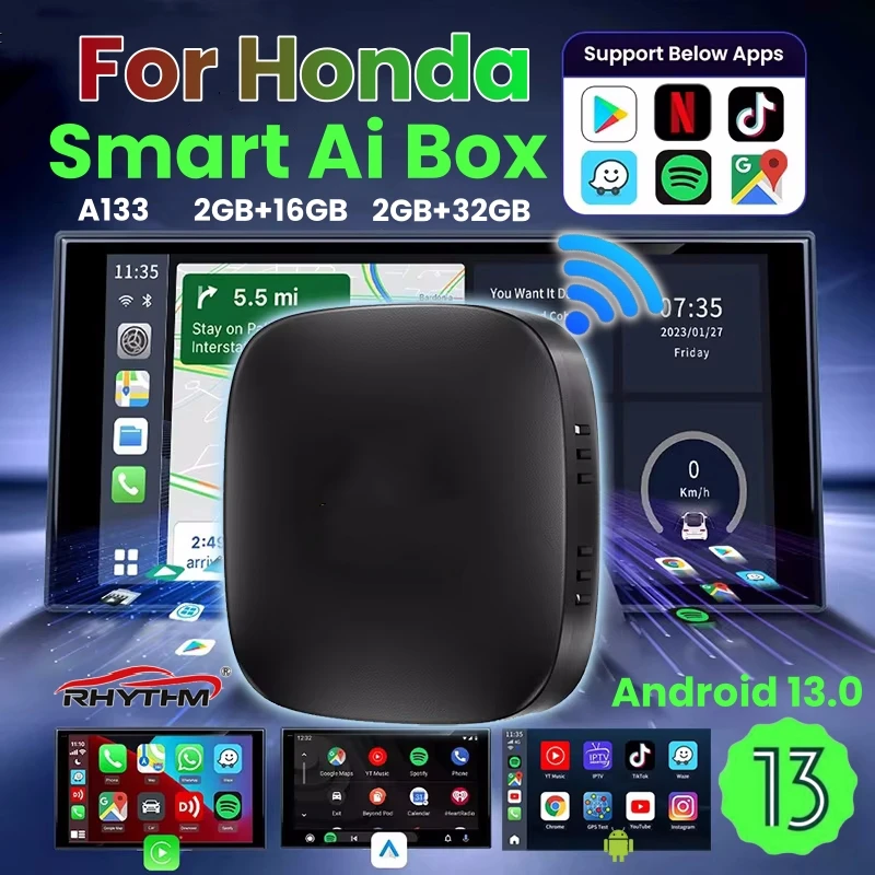 CarPlay Ai Box Android 13 Wireless Android Auto For Netflix Youtube For Honda Accord Civic CR‑V Pilot Fit  HR‑V Insight Prologue