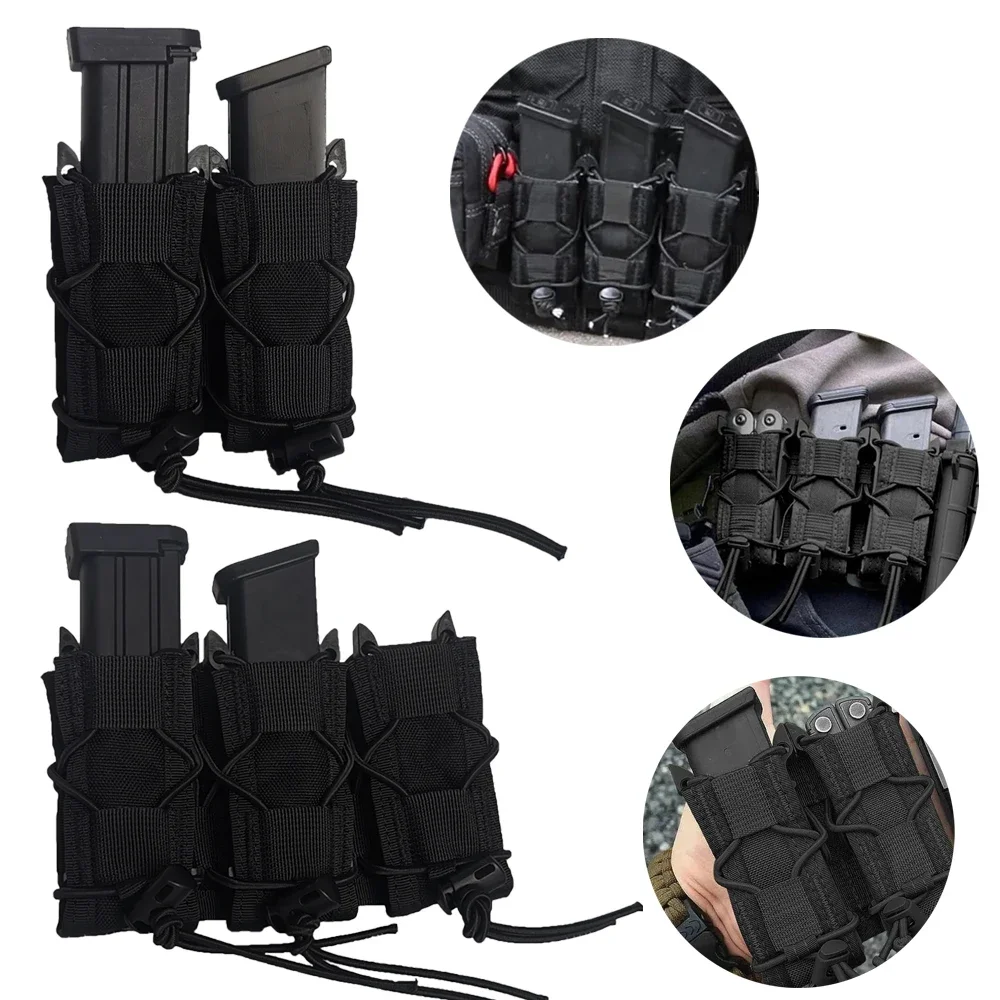 Tactical 9mm Pistol Double/Triple Stack Magazine Pouch Molle Mag Holster Hunting Flashlight Torch Holder EDC