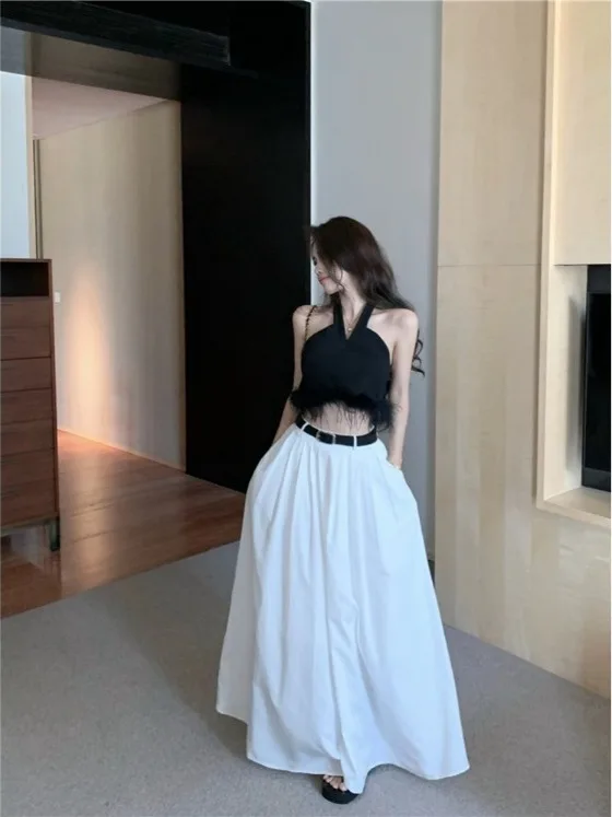 

Spicy Girl Style High-End Embroidered Halter Vest And A-Line Skirt Two-Piece Set for Women Summer Fashionous Outfit
