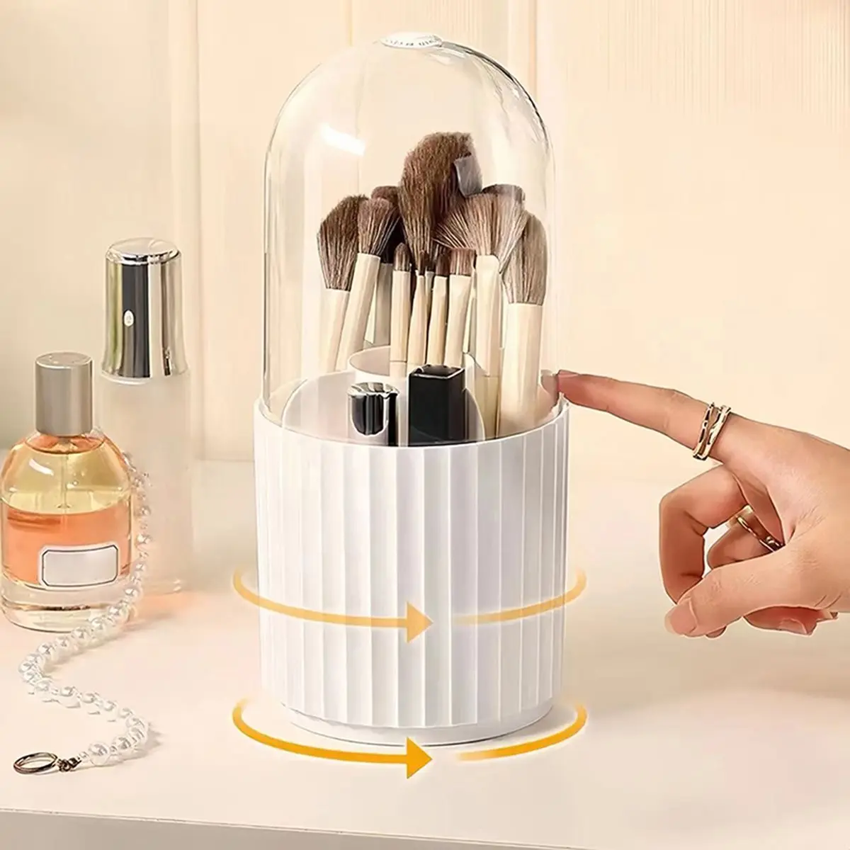 

Y69A 360° Rotating Makeup Brush Holder with Lid Lipstick Organizer Cosmetic Brush Organizer Cosmetic Tool Organizer