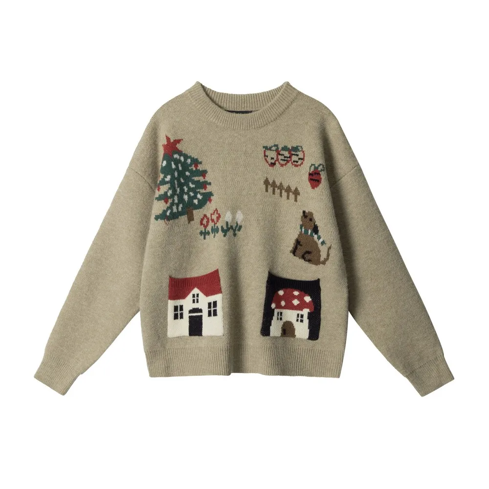 Kawaii solto bonito dos desenhos animados chritmas vintage suéteres designer de malha roupas de inverno pullovers topos para mulheres meninas streetwear