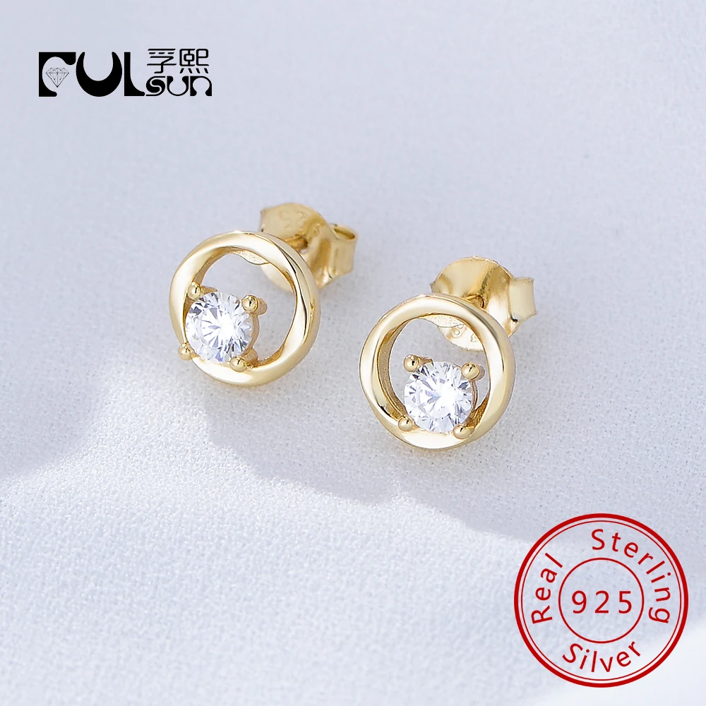 

Простые минималистичные ювелирные изделия с одним камнем, стерлинговое серебро 925 пробы, позолоченные 14 карат, серьги-гвоздики с кубическим цирконием для девочек