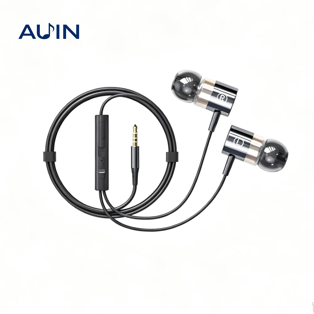 AUIN 3.5mm Wired Headphones In Ear Wired Earphones With Microphone Bass HiFi Stereo Earbuds Sports In-line Control For Phones