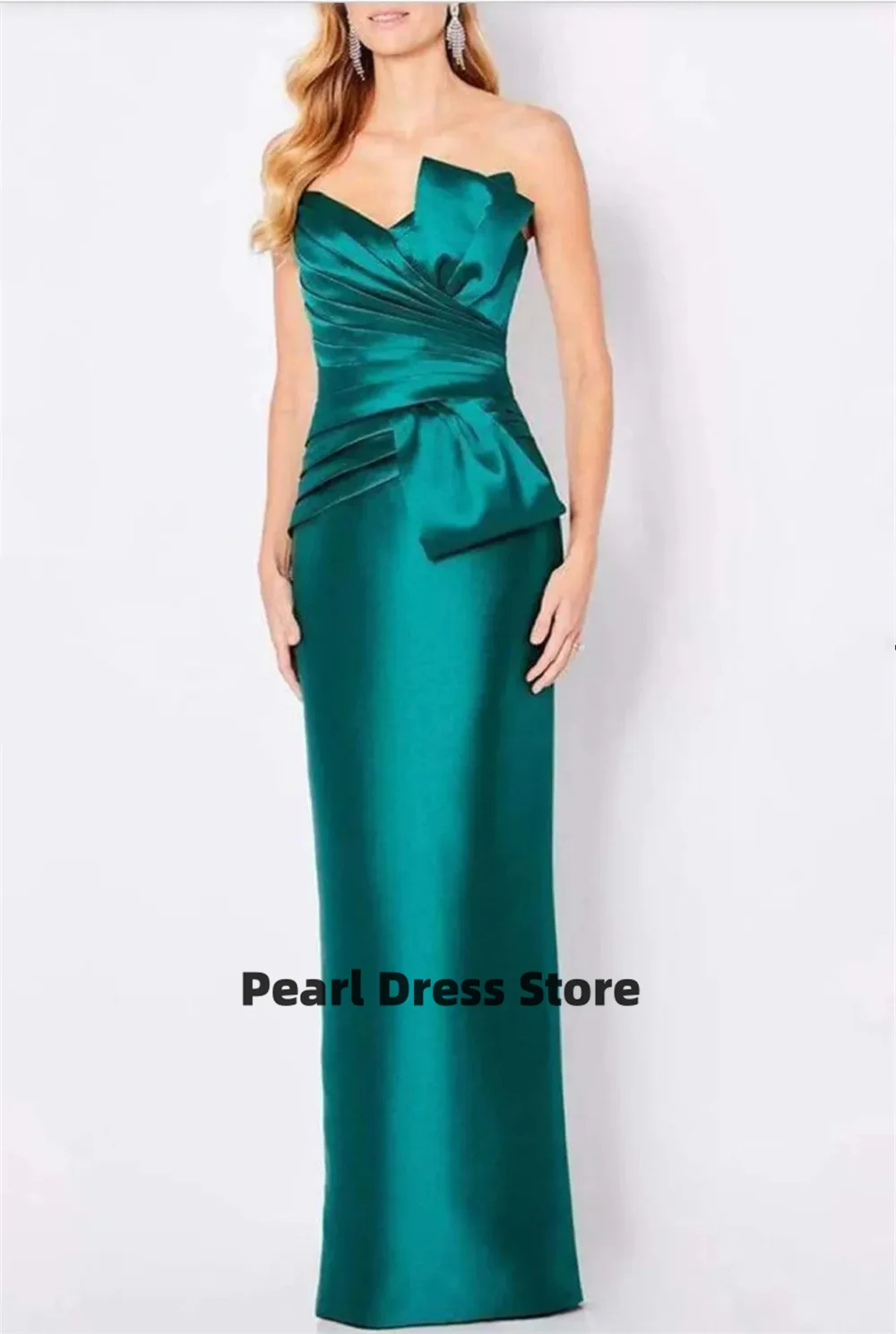 

Elegant green sleeveless long evening dress paired with a bow satin ball dress for women's floor long dress