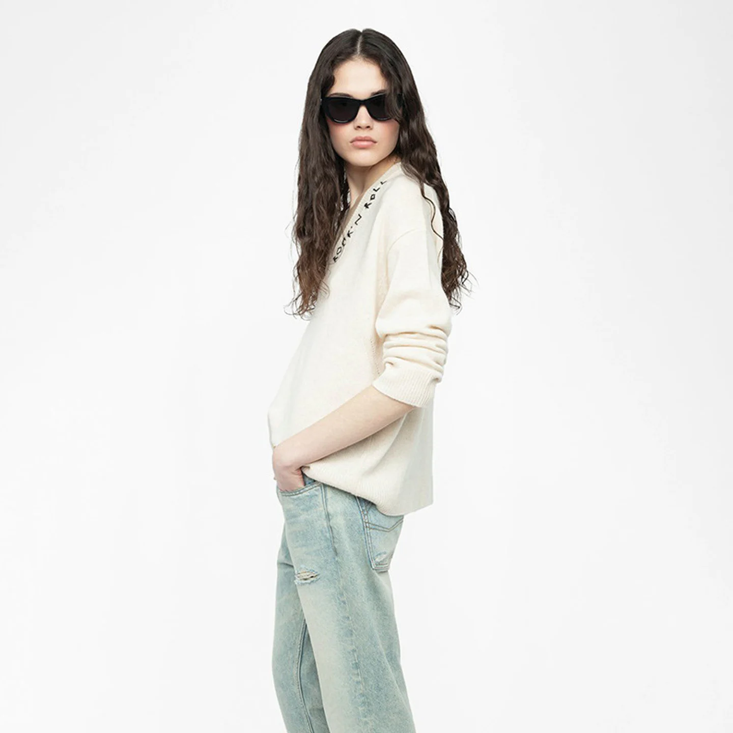 Handgemaakte gebreide V-Ne brede versie gemengde wollen trui Dames Faion Herfst Winter Nieuwe collectie Casual Street Sle Knitwear