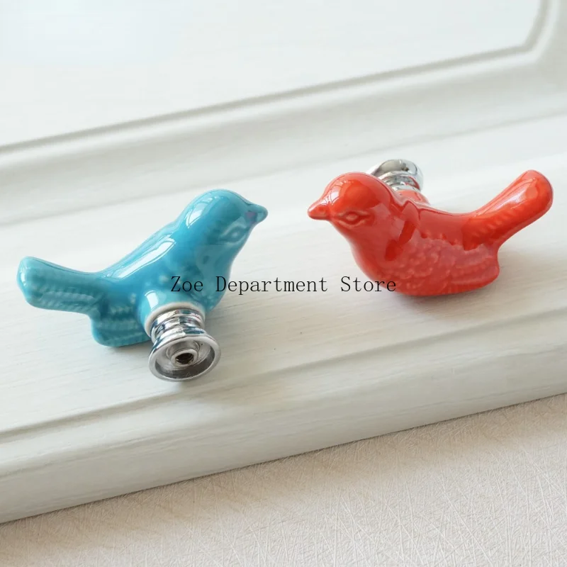 Cute Bird Shape Ceramic Handles for Furniture Various Colors Cabinet Pulls Home Decor Handle for Children\'s Room Kids Knobs