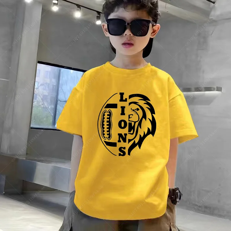 Cotton Rugby Graphic Printed Kids Size Children  Print T-Shirt Top Summer Boy Girls Streetwear Shorts Sleeve Sportshirt Lion Tee