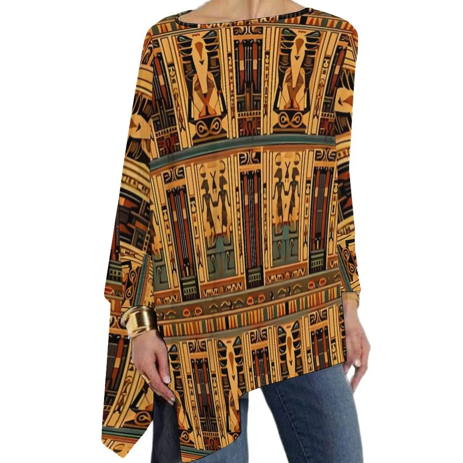 Ancient Egyptian Art T Shirts  Street Style Long Sleeve T Shirt Pretty Graphic Tees Woman Tops Big Size 4XL 5XL