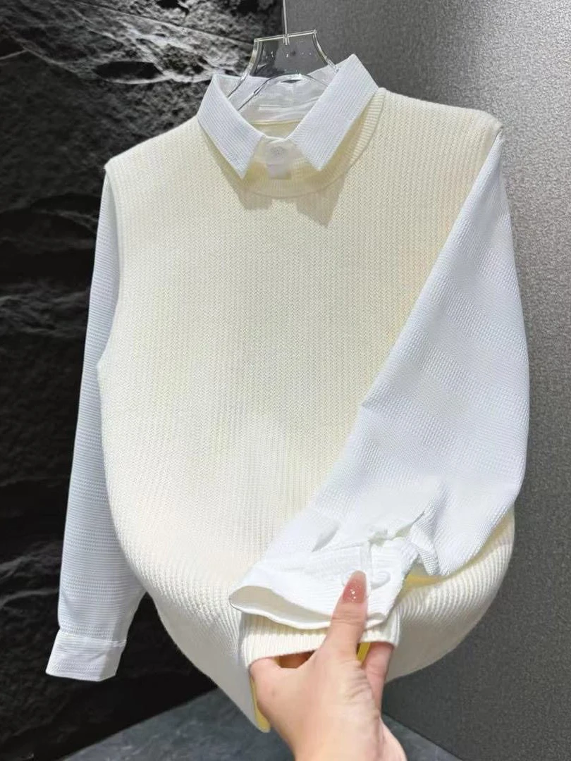 

Повседневный вязаный свитер с воротником-поло, модный мужской зимний свитер с полосатым узором, свободный крой, удобный, размер M