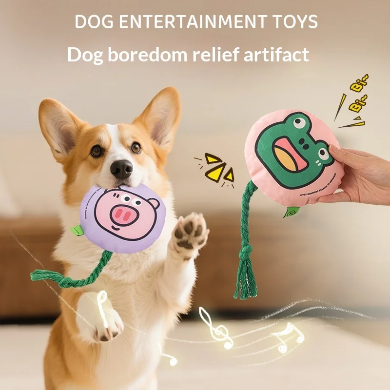 Jouet pour chien interactif en coton pelucheux et corde, couineur et crépitant, résistant aux morsures, pour la stimulation dentaire et contre l'ennui, cadeau amusant pour chiot et animal de compagnie