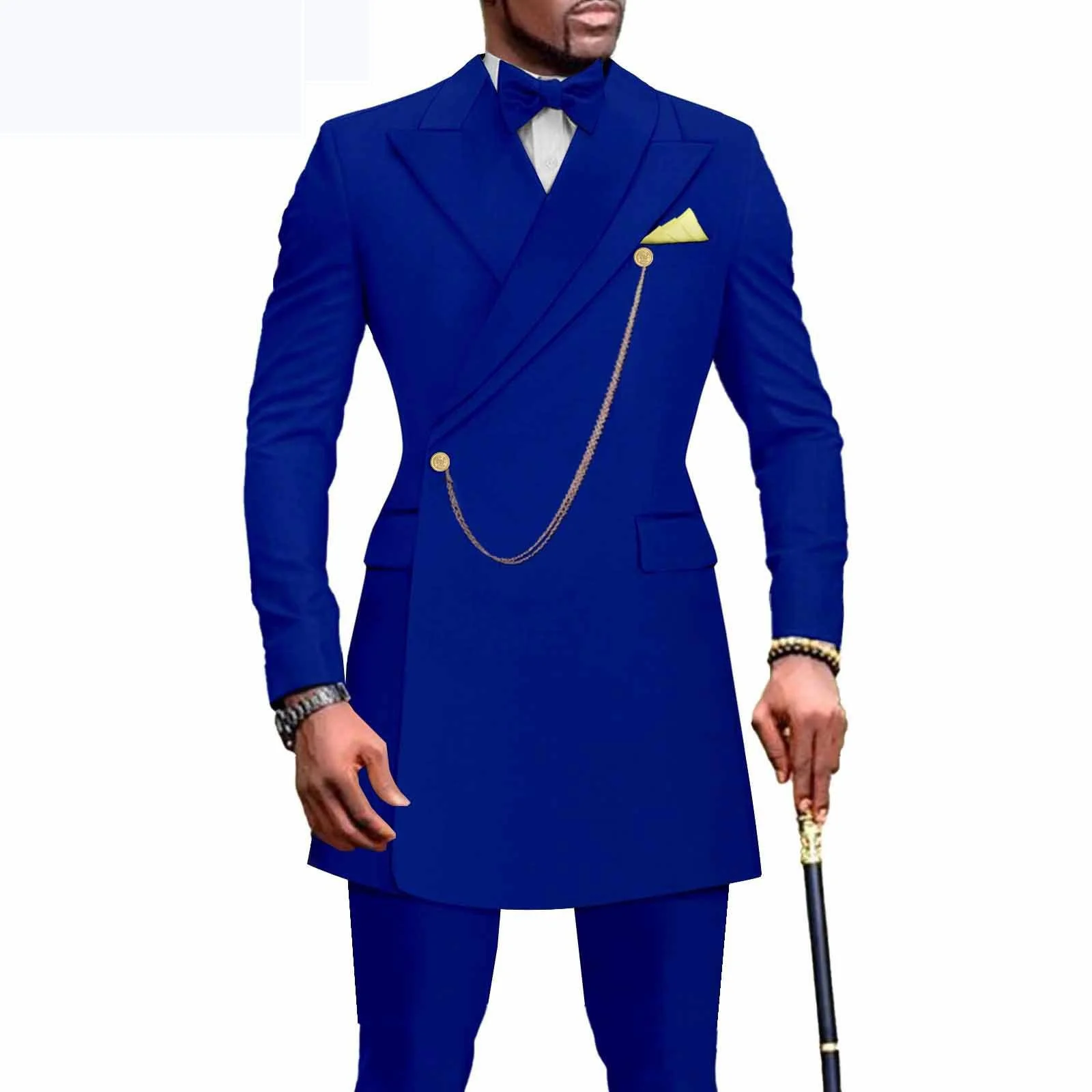 

Men`s Suits Slim Fit Blazer and Pants 2 Piece Set Dashiki Outfits with Bow Tie Chain Kerchief African Clothes Wedding