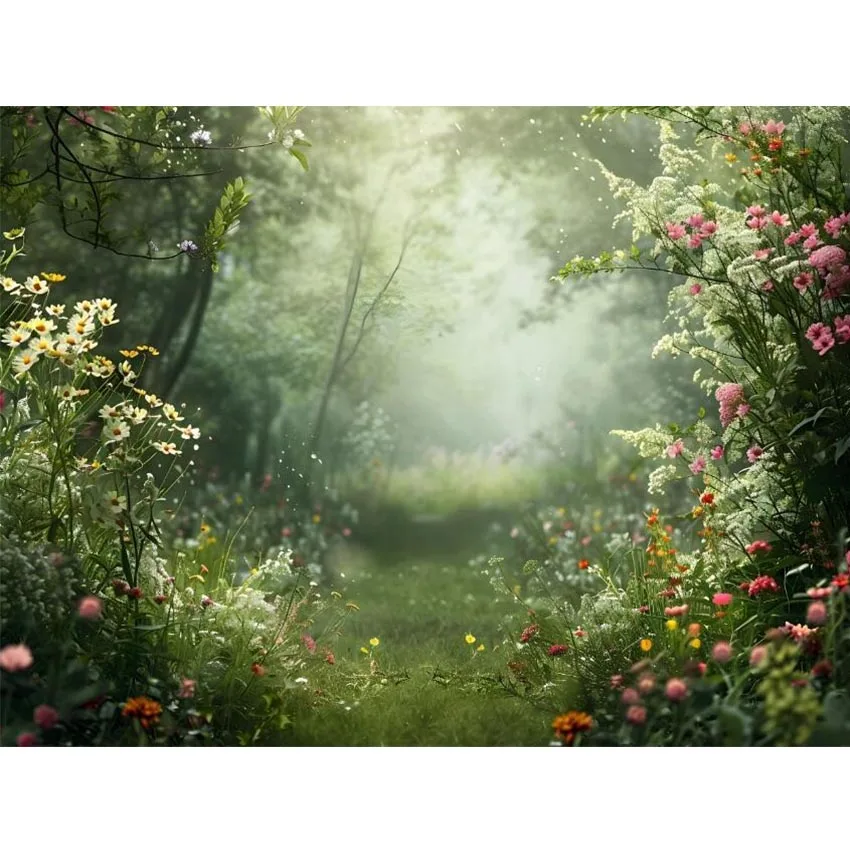 Avezano Spring Backdrops Green Lush Path Summer Forest Wildflowers Landscape Girls Art Photography Background Photo Studio