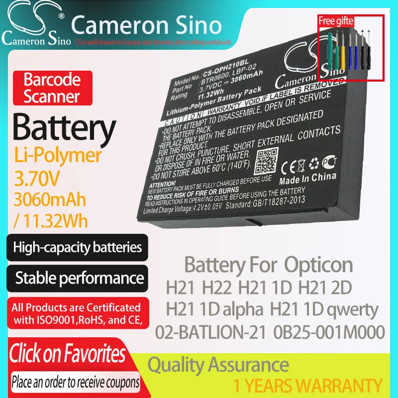 CameronSino Battery for Opticon H21 H22 H21 H21 1D alpha H21 1D qwerty fits 02-BATLION-21 0B25-001M000 Barcode Scanner battery