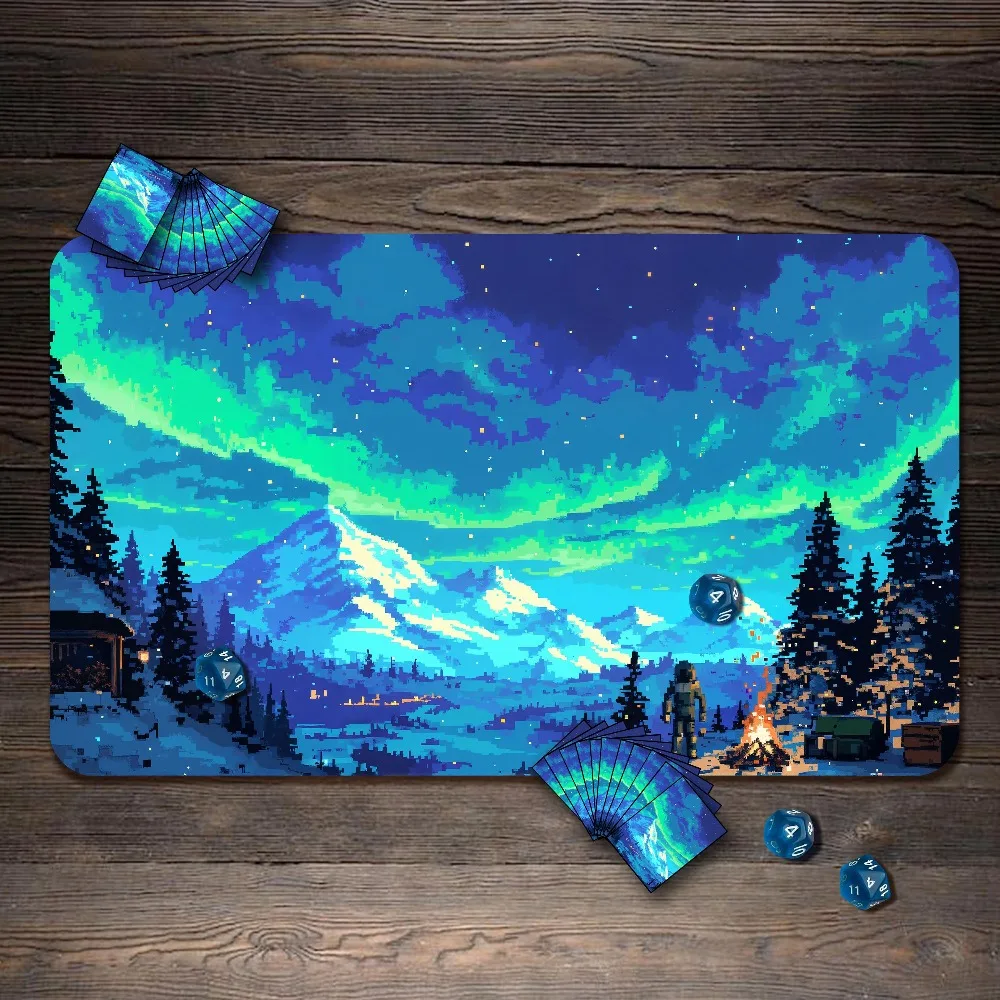 TCGPlaymat, Pixel Aurora Forest Custom Play Mat, TCG Playmat with Zones alfombrillas para escritorio tapis de souris