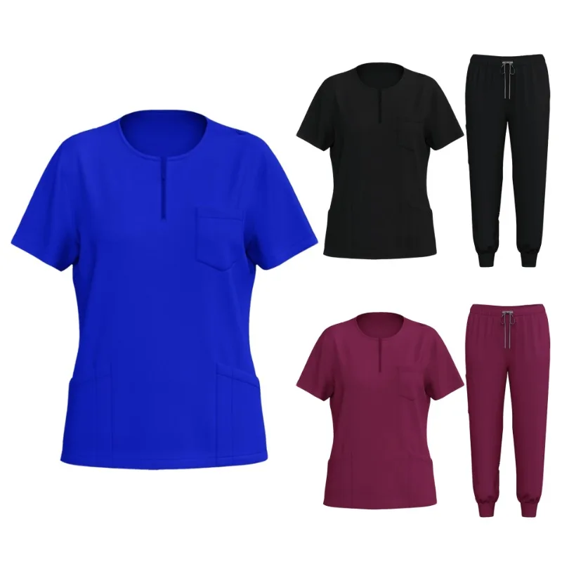 

2-Piece Work Clothes Set with Elastic Quick-Drying Short Sleeves and Zippered Long Trousers a True Work Helper