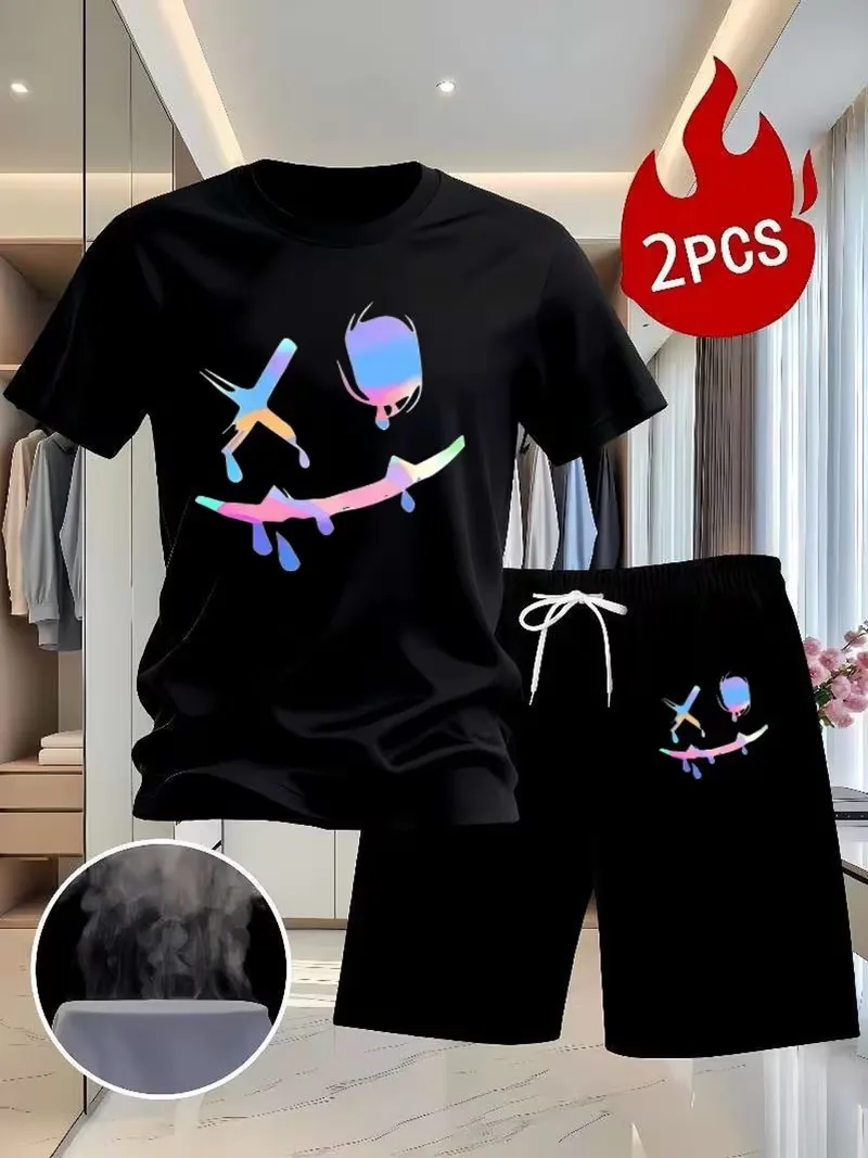 men's Business casual T-shirt set, comfortable lightweight short sleeves suitable for sports office  date in a two-piece set