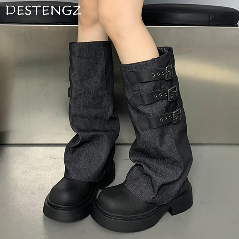 Chunky Women High Boots Winter Platform Fashion Mid Heels Walking Shoes 2024 New Trend Pumps Designer Dress Zapatillas Female