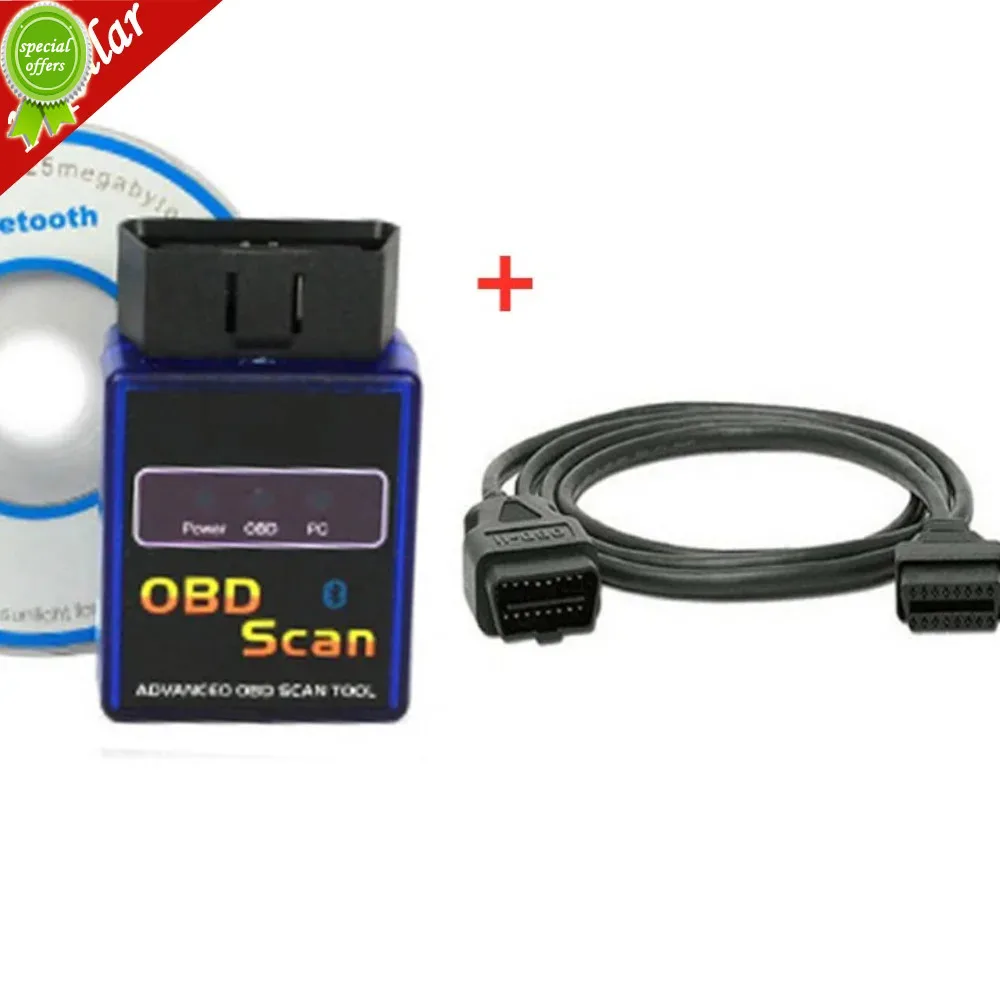 Super ELM327 Bluetooth V2.1 OBD Scanner Automatic Diagnostic Tester And 1.5m OBD1 To OBD2 16pin Male To Female Vehicle Extension